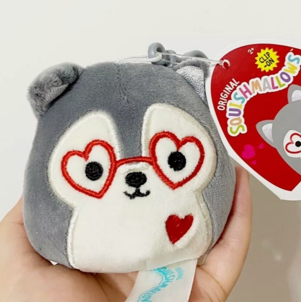 3.5" Squishmallow clip Ryan husky dog Heart glasses Valentine's Day KellyToy - Picture 1 of 2